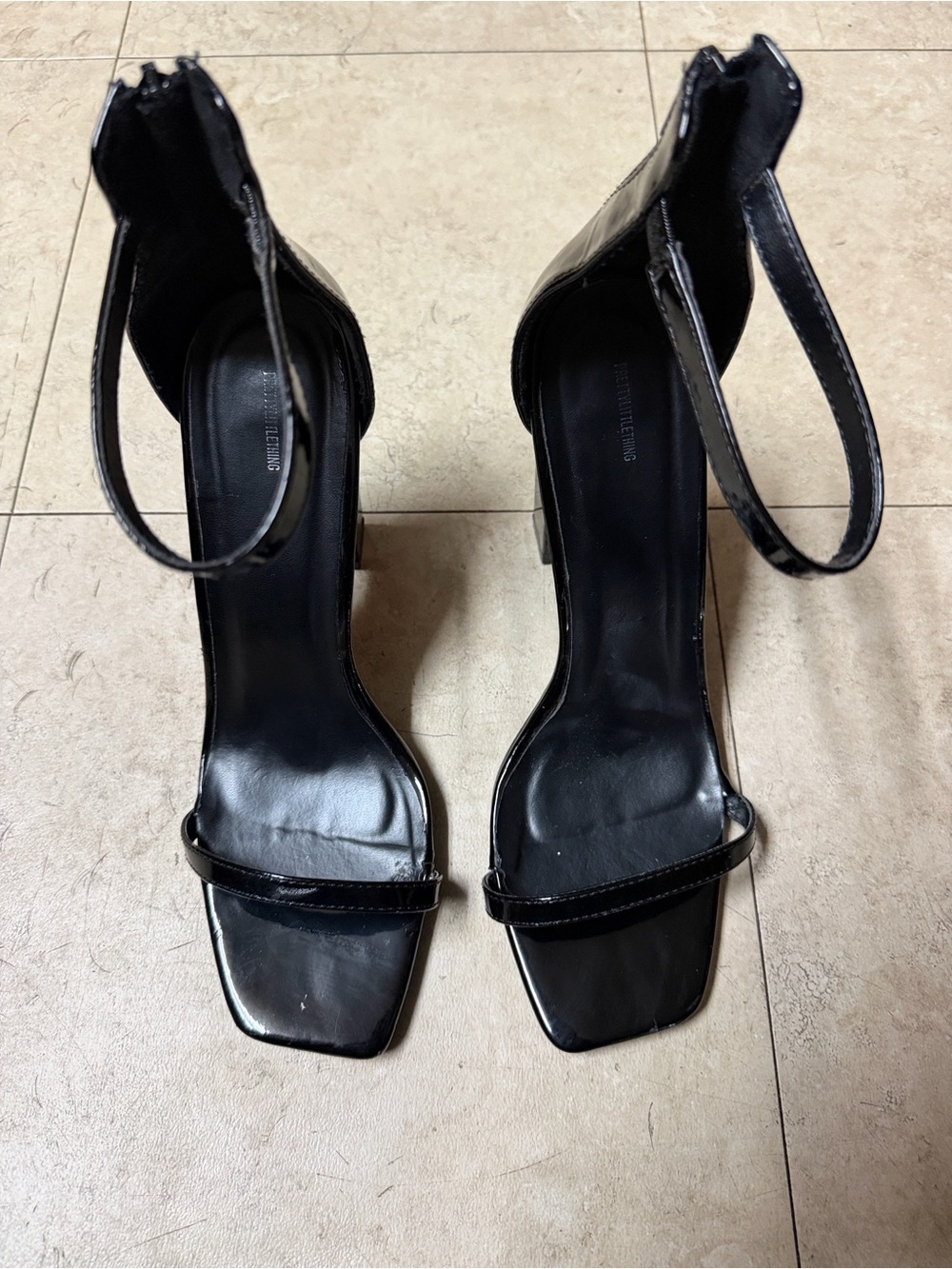 PrettyLittleThing Black Patent Ankle-Strap Square-Toe Heels